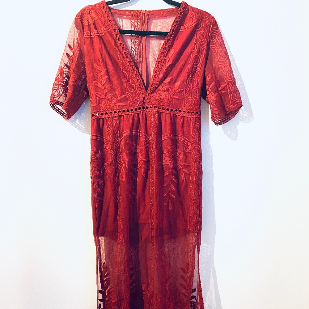 Red Lace Jumpsuit Romper